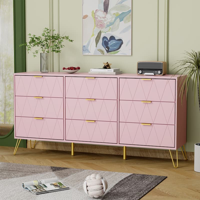 9 Drawers Chest Of Dresser Storage Tower Cabinet Bedroom Organizer - Pink