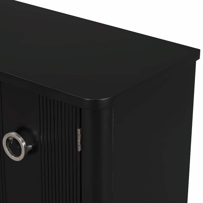 Fraxinus Mandschurica Cabinet with Three Acacia Solid Doors, Adjustable Shelves