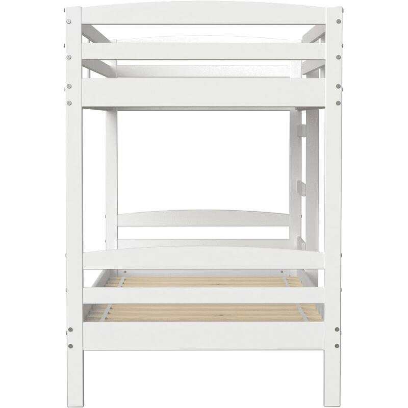 Twin Over Twin Solid Wood Bunk Bed with Detachable Frame, High Guardrails, and Integrated Ladder, No Box Spring Needed, White