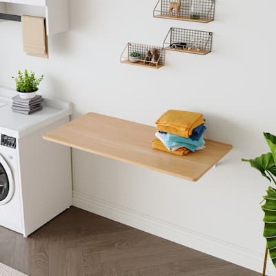 Versatile Folding Side Table Wall Mounted Magazine Holder Workbench Fold Down Desk with Smooth Rounded Corners and Wood Grain