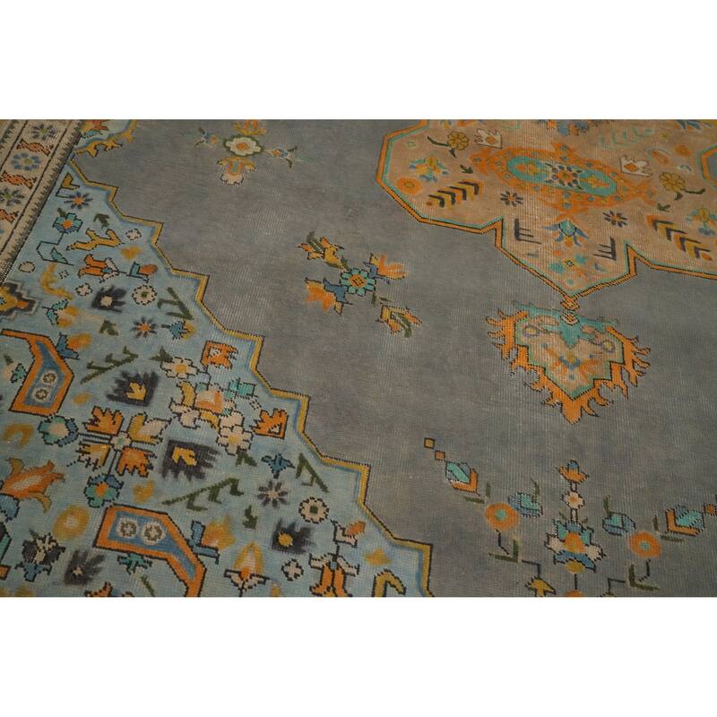 Hand Knotted Oriental 100% Wool Carpet Traditional Medallion Greys & Charcoal Tabriz Area Rug - 12' 3'' X 9' 9''
