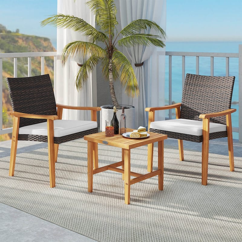 Costway 3 PCS Patio PE Wicker Furniture Set with Coffee Table and - See Details