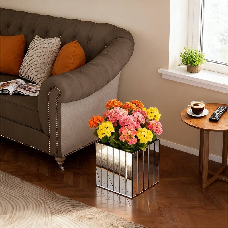 14" Mirrored Square Floor Vase