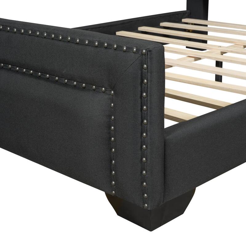 HomeRoots Black Tufted Velvet Upholstered Queen Bed Frame