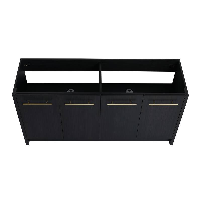24" Bathroom Vanity with Soft-Close Doors and Spacious Storage, Black Chestnut Finish, Freestanding Design, Vanity Base Only