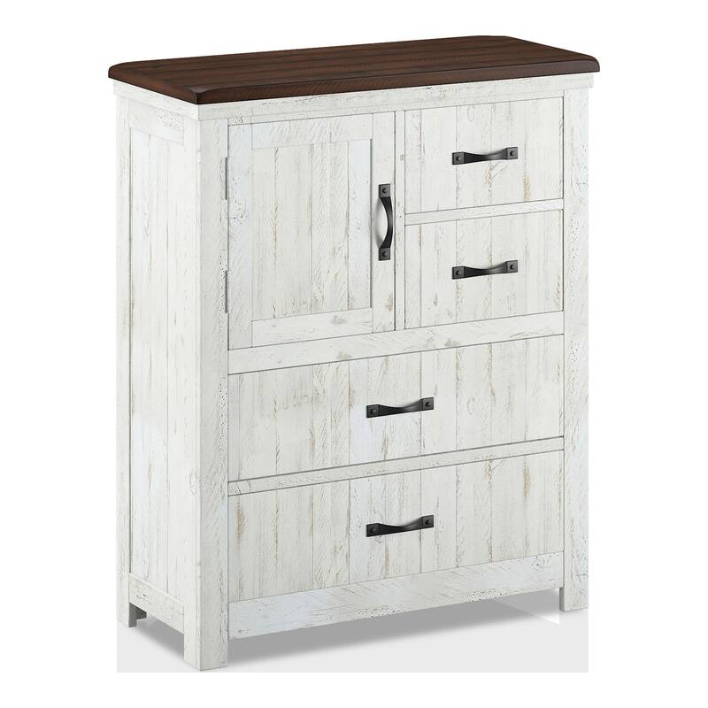 Ynez Farmhouse Distressed White Wood 4-Drawer Chest by Furniture of America - Distressed White