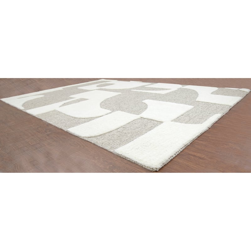 Eva Maverick Ivory and Natural Hand Tufted Wool Area Rug - 6' x 9'