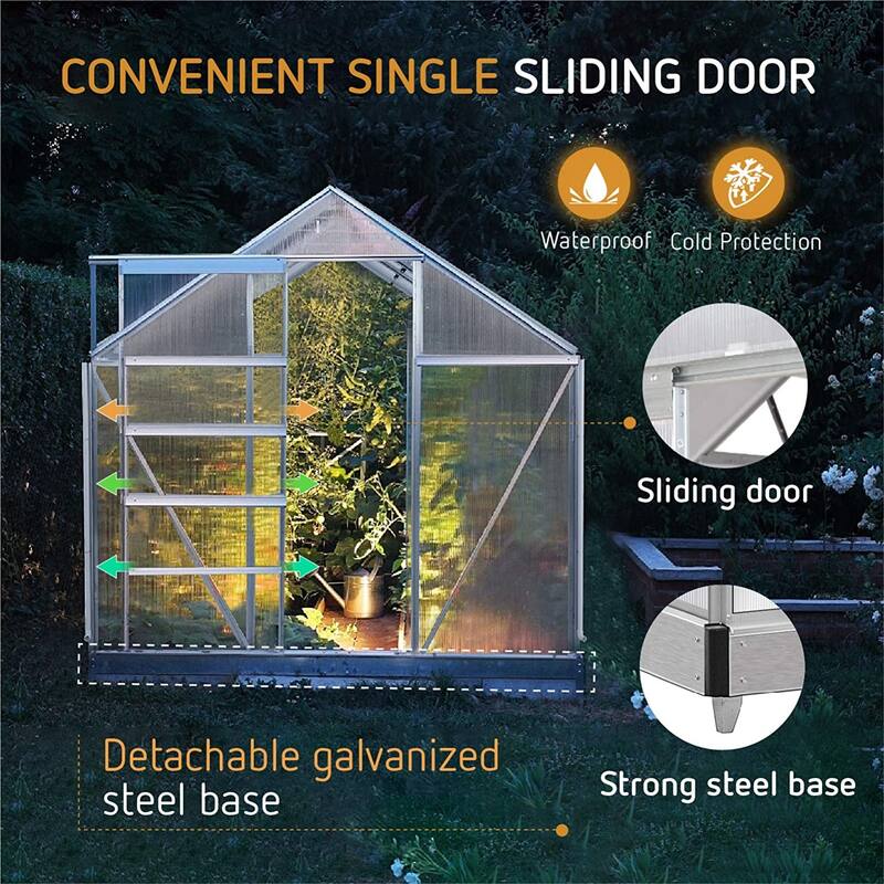 8 x 6FT Greenhouse 2 Vent Window with Lockable Hinged Door Walk-in Hobby Greenhouse Aluminum Hot House