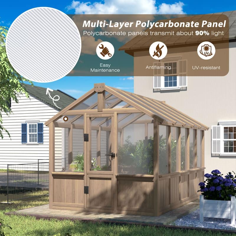 VEIKOUS Walk-in Wooden Greenhouse for Outside, Garden and Backyard, Light Mocha Brown
