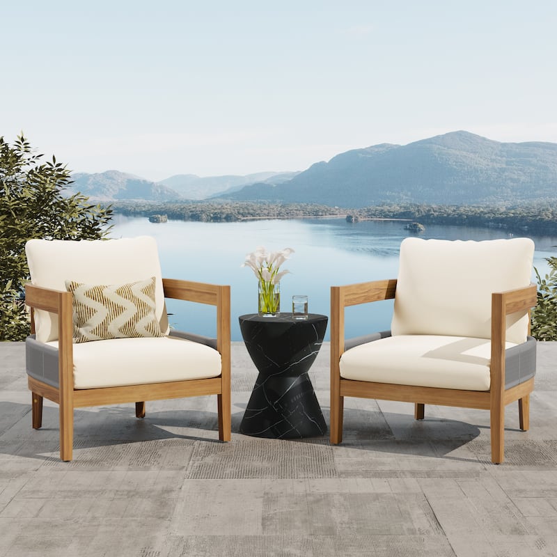 Christopher Knight Home - Porto Outdoor Loveseat & Table with Club Chair Set - TEAK+2 Chair - 2 piece