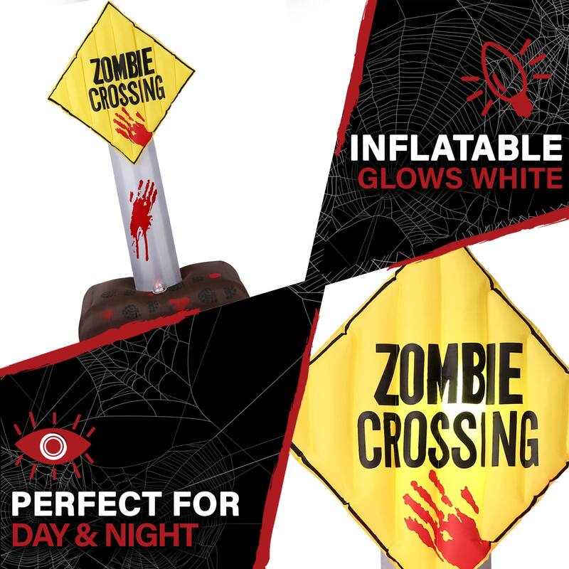 Haunted Hill Farm 6-ft. Prelit Inflatable Zombie Crossing Sign