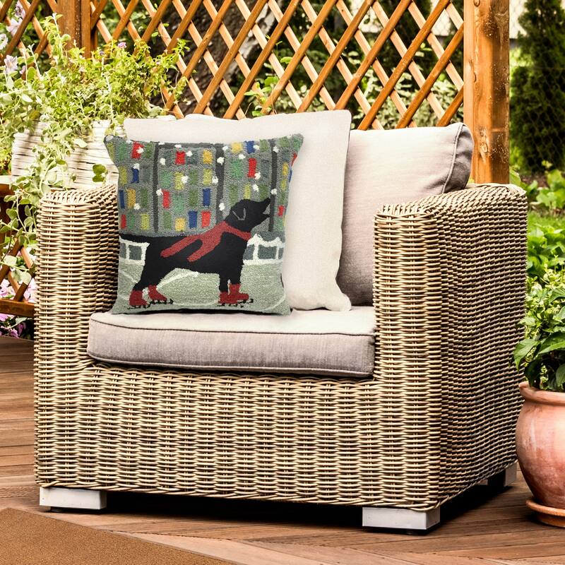 Liora Manne Frontporch Holiday Ice Dog Indoor/Outdoor Pillow Red 18" Square