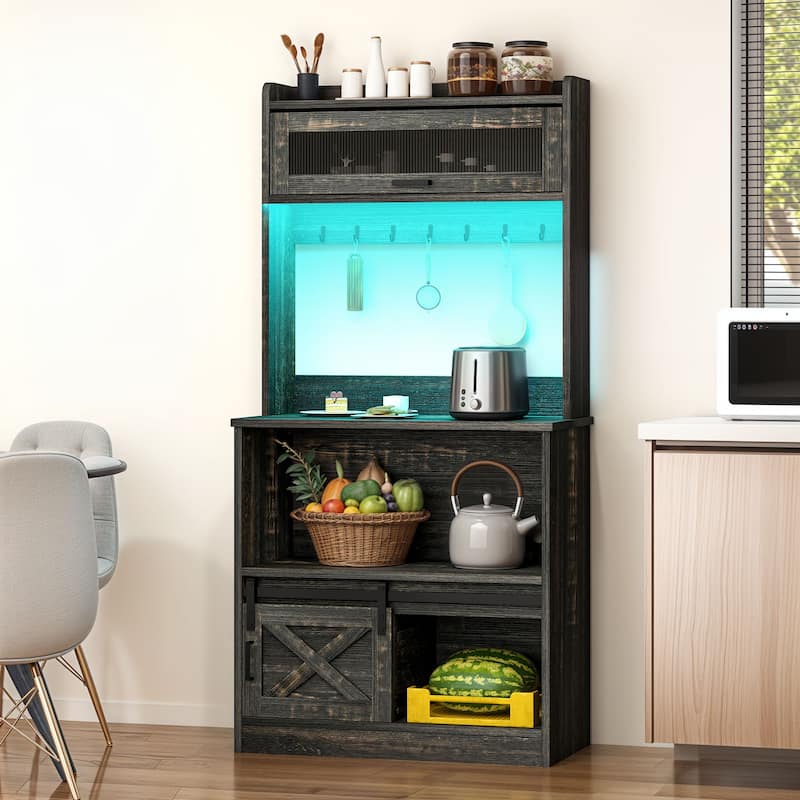 Moasis Farmhouse Kitchen Bakers Rack with Storage Shelves Microwave Oven Stand - Brown