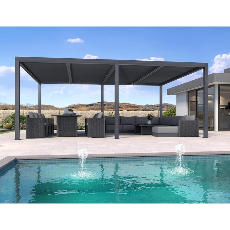 PURPLE LEAF Louvered Pergola Outdoor Aluminum Pergola with Adjustable Roof for Patio Hardtop Gazebo