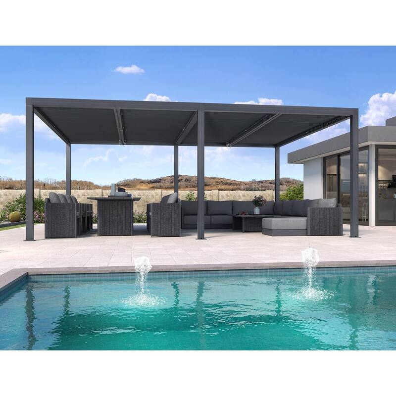 PURPLE LEAF Louvered Pergola with Solar Lights Hardtop Gazebo for Patio