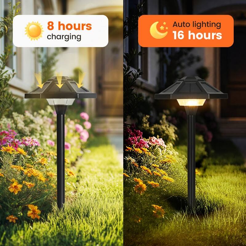 FKHouse Black Solar LED Warm White Waterproof Path Light 2-Pack