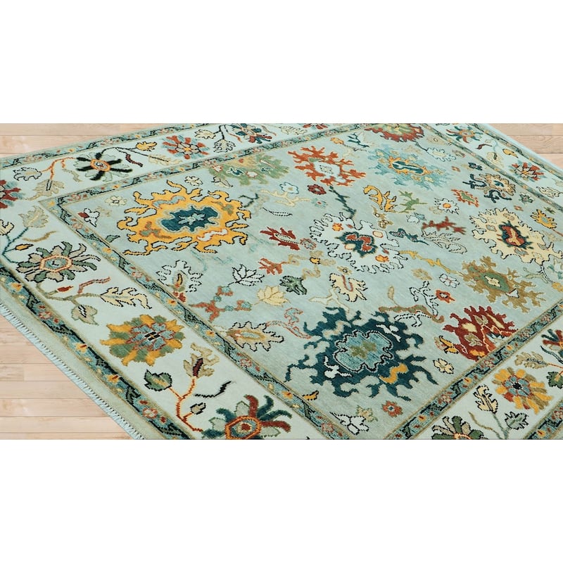 Mint Arts & Crafts Oushak Wool Rug 8x10 Hand Knotted by LoomBloom - 7' 11'' x 10'