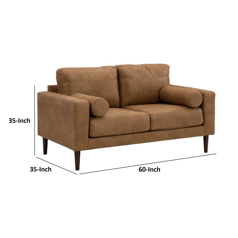Tely 60 Inch Loveseat, Transitional Style, Soft Caramel Brown Faux Leather