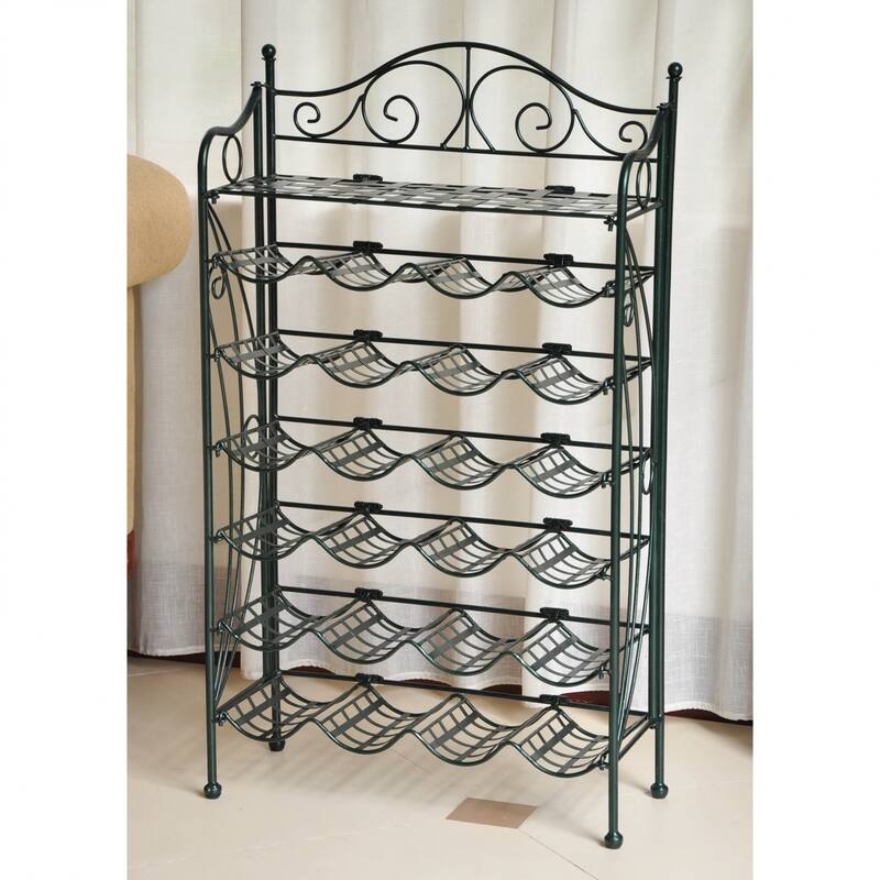 International Caravan Iron 24-bottle Wine Rack with Shelf - Verdi Gris