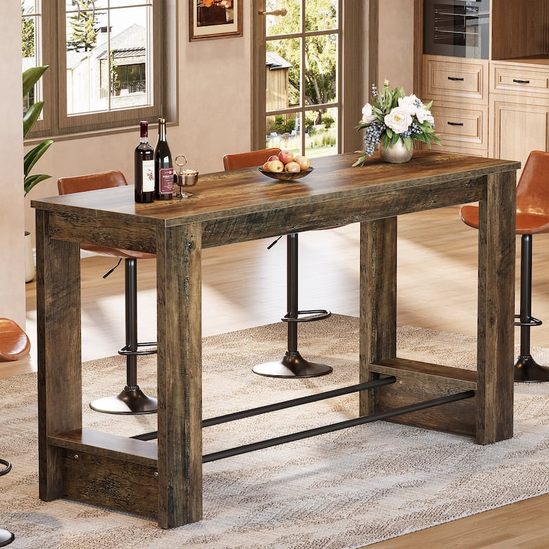 63'' Bar Table Counter Height Pub Table Home Bar Unit for Kitchen
