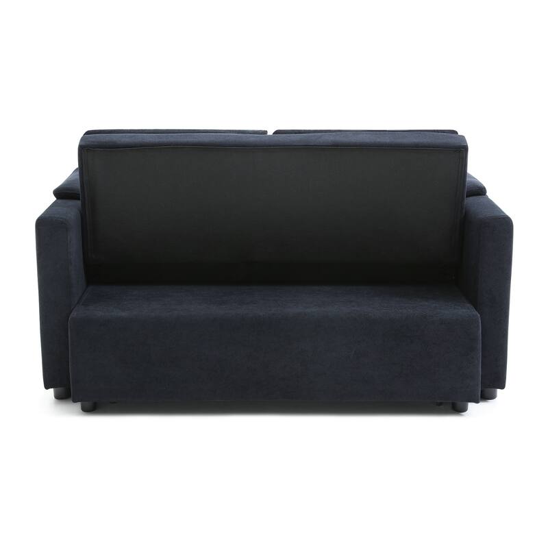 55" Velvet 3-in-1 Convertible Sleeper Sofa Bed with Adjustable Backrest, USB Ports and Storage Pockets, Black