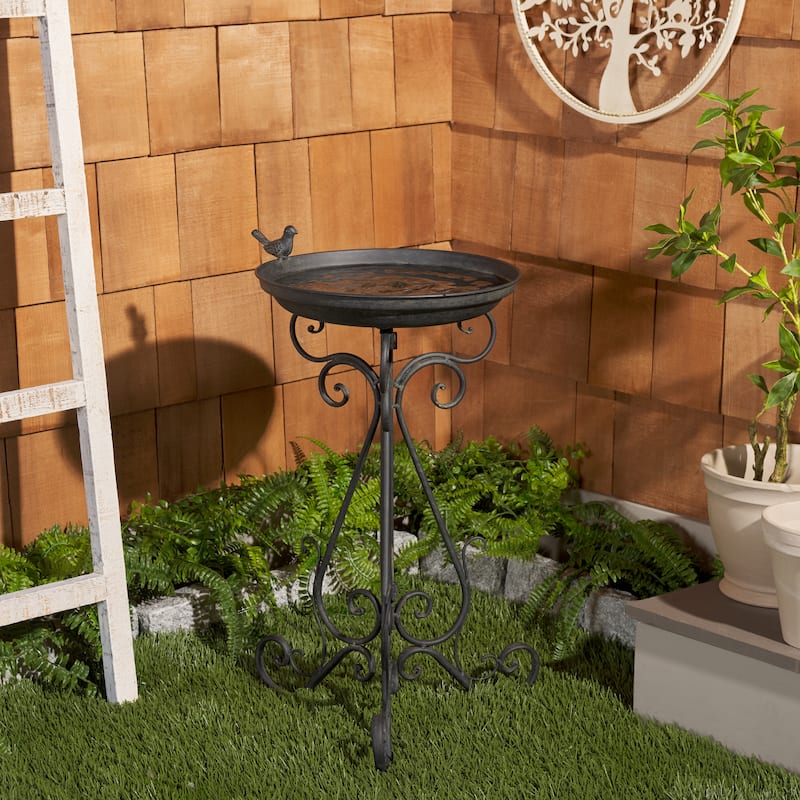 SAFAVIEH Outdoor Amya Victorian Scroll Iron Bird Bath - 16.5" W x 14.6" L x 29.1" H - 17"W x 15"D x 29"H - Black