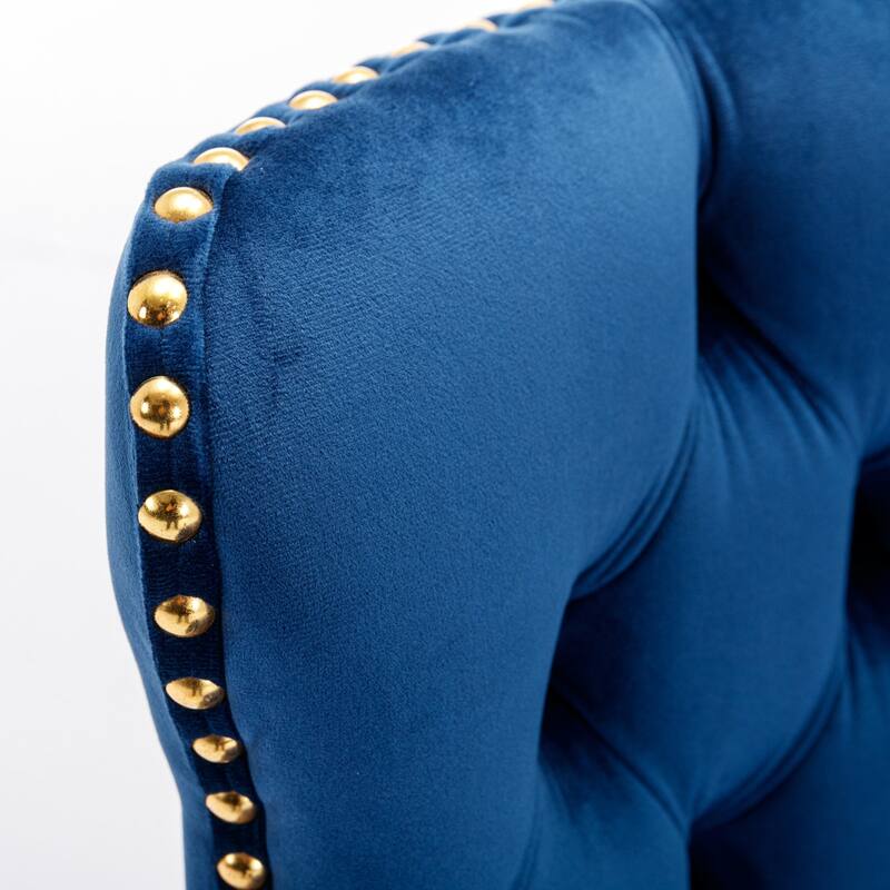 Set of 2 Velvet Upholstered Button Tufted Bar Stools with Gold Metal Base, 360° Swivel Adjustable Height Bar Stools with Back