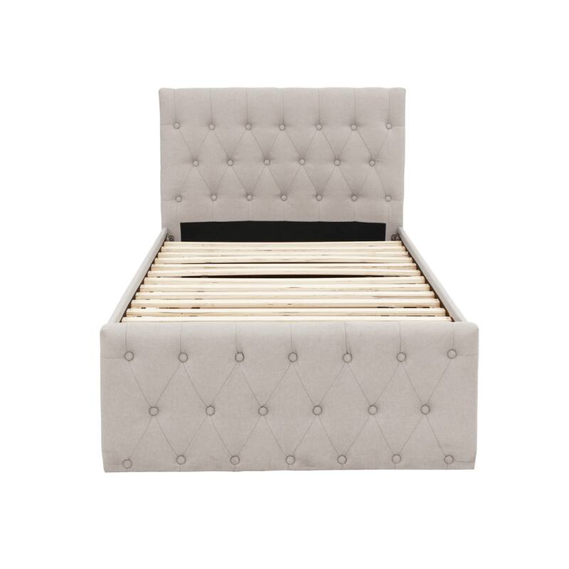 Linen Fully Upholstered Twin Size Bed with Trundle