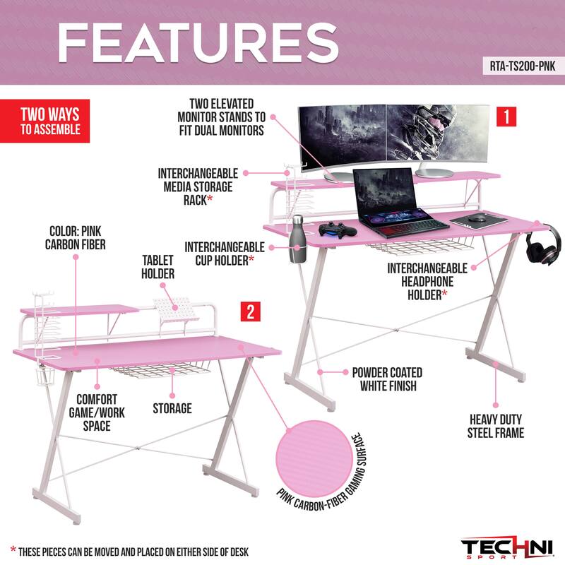 High-Tech Gaming Desk with Carbon Fiber Top, Steel Frame, and Media Storage for Gamers and Home Offices