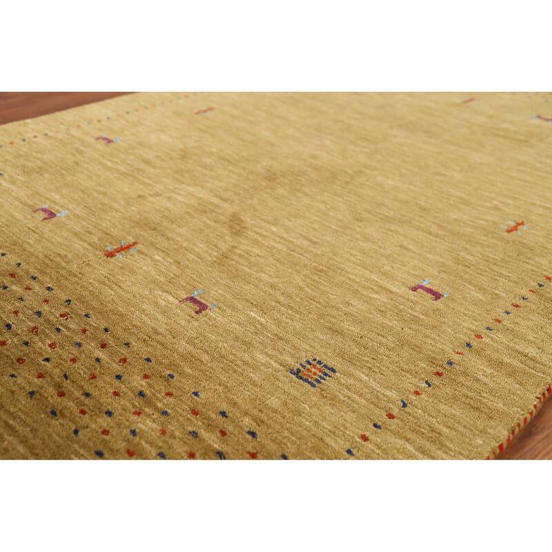 Tribal Gold Gabbeh Oriental Accent Rug Hand-Knotted Wool Carpet - 3'10"x 5'10"