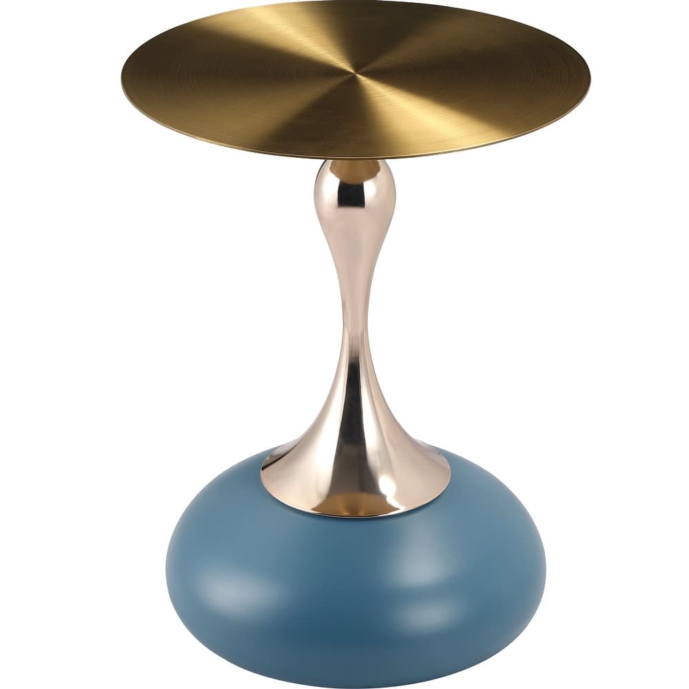 Savoy Modern Round Gold Side Table Gold with Brushed Metallic Top and Pedestal base for Living Rooms, Bedrooms, and Offices