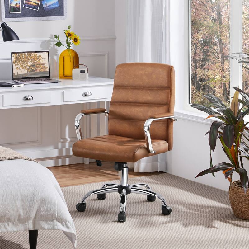 Yaheetech Adjustable Mid-Back Faux Leather Swivel Office Chair - Retro Brown