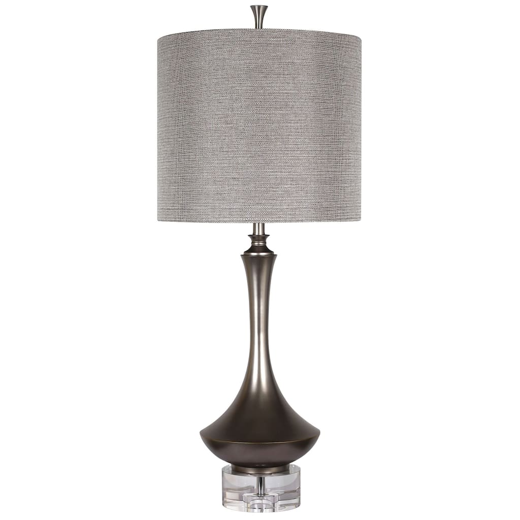 Harp & Finial Arlington 1-light Charcoal Table Lamp with Crystal Base - Grey Hardback Fabric Shade