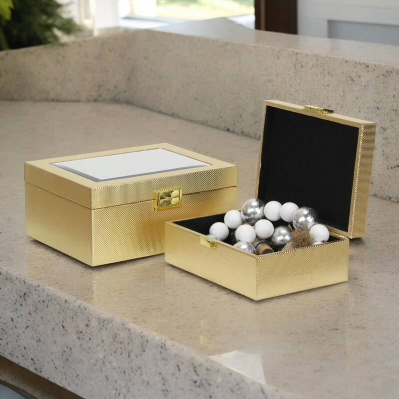 Woven Pattern Storage Box Set - 10.25" - Gold - Set of 2