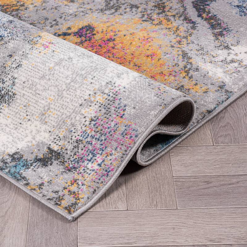 World Rug Gallery Distressed Contemporary Abstract Watercolor Area Rug