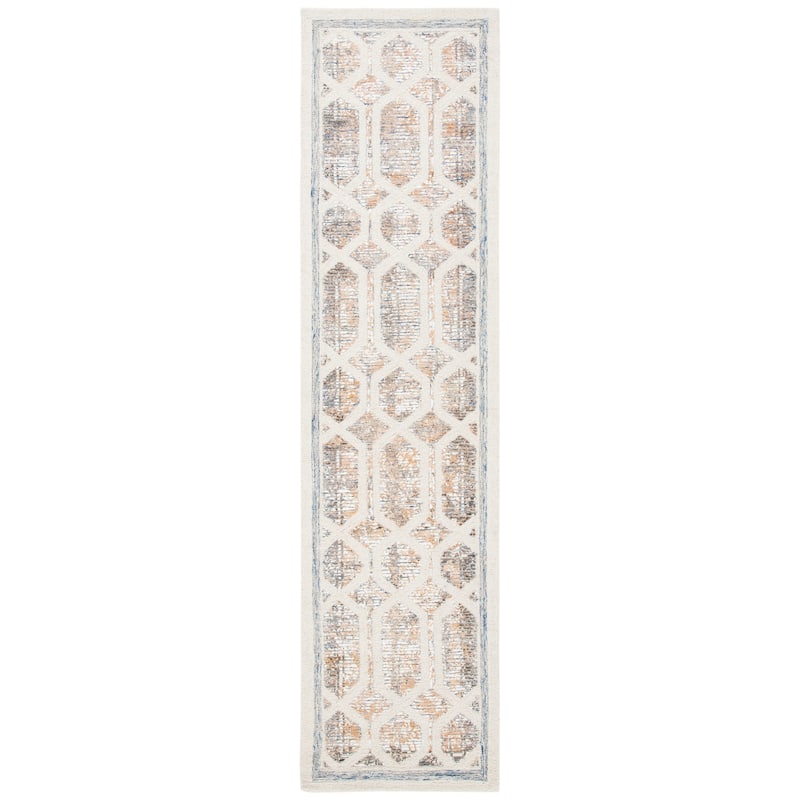 SAFAVIEH, Handmade Artistry Poulia Geometric Wool Rug - 2'3" x 9' Runner - Ivory/Gold
