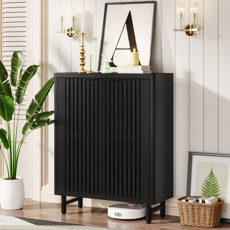 Wooden Shoe Cabinet with Shutter Doors, Adjustable Shelves Large Hidden Storage Organizer Rack for Entryway Hallway