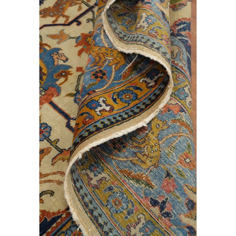 Hand Knotted Oriental 100% Wool Carpet Traditional All-Over Beige & Ivories Tabriz Area Rug - 12' 11'' X 10' 3''