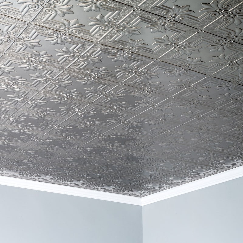 FASÄDE Regalia Decorative Vinyl 2ft x 4ft Glue Up Ceiling Panel in Brushed Nickel (5 Pack)