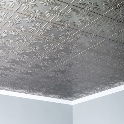 FASÄDE Regalia Decorative Vinyl 2ft x 4ft Glue Up Ceiling Panel in Brushed Nickel (5 Pack)