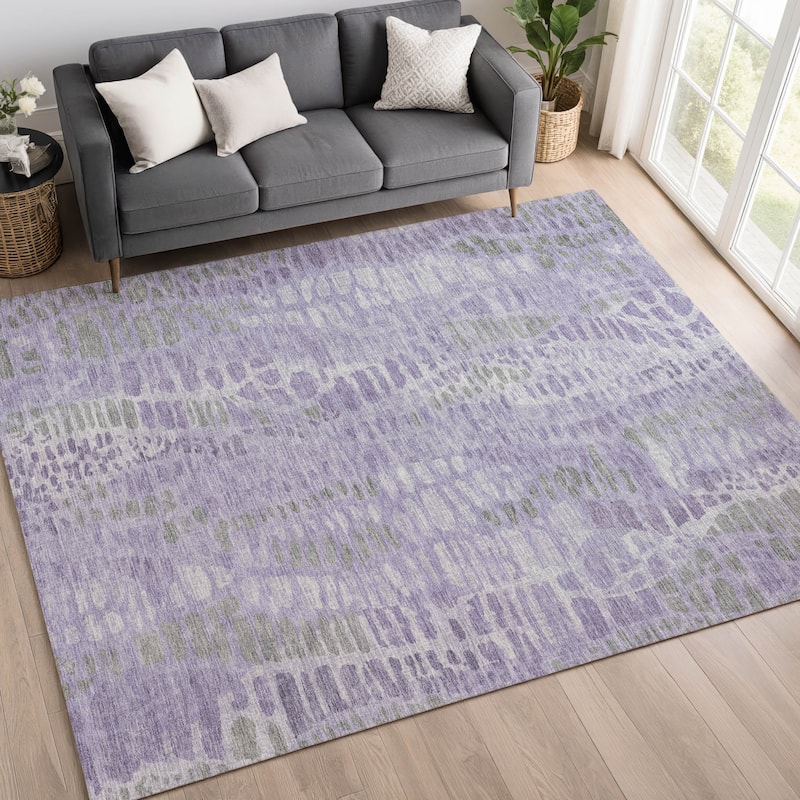 Machine Washable Indoor/ Outdoor Modern Imprints Chantille Rug