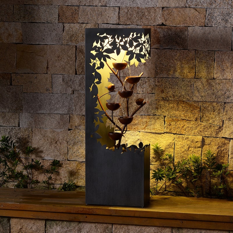 LED Lighted Flower Bowl Outdoor Garden Water Fountain - 46" - Warm White