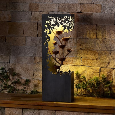 LED Lighted Flower Bowl Outdoor Garden Water Fountain - 46" - Warm White