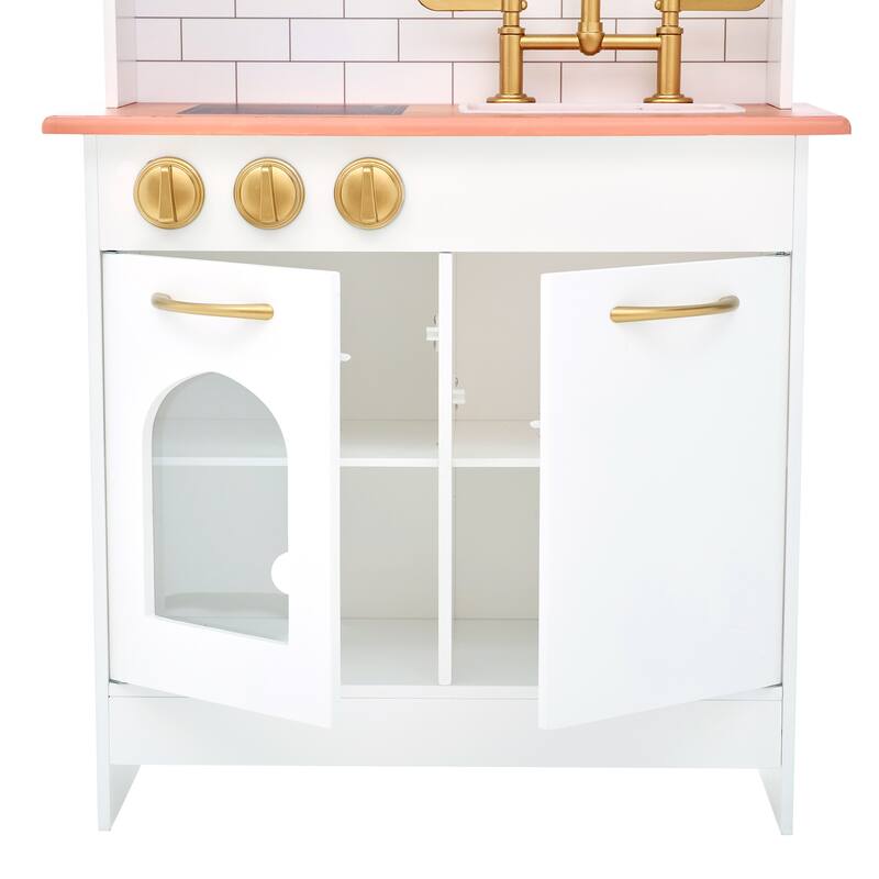 Teamson Kids - Little Chef Boston Modern Play Kitchen - White / Wood - 22.25" L x 12" W x 37.5" H