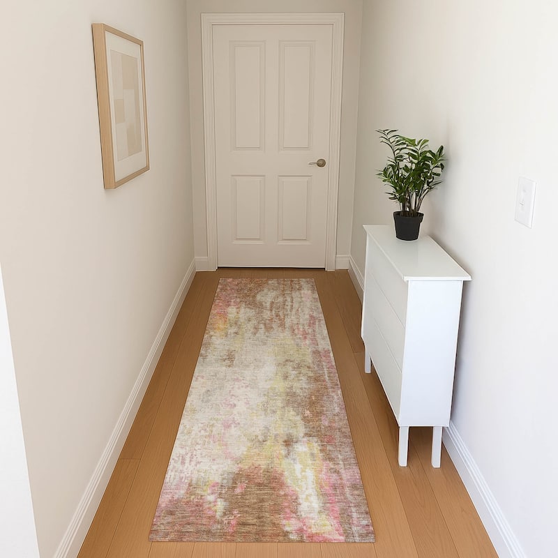 Premium Washable Super Soft Abstract Modern Mayfield Rug - Tan - 2'3" x 7'6"
