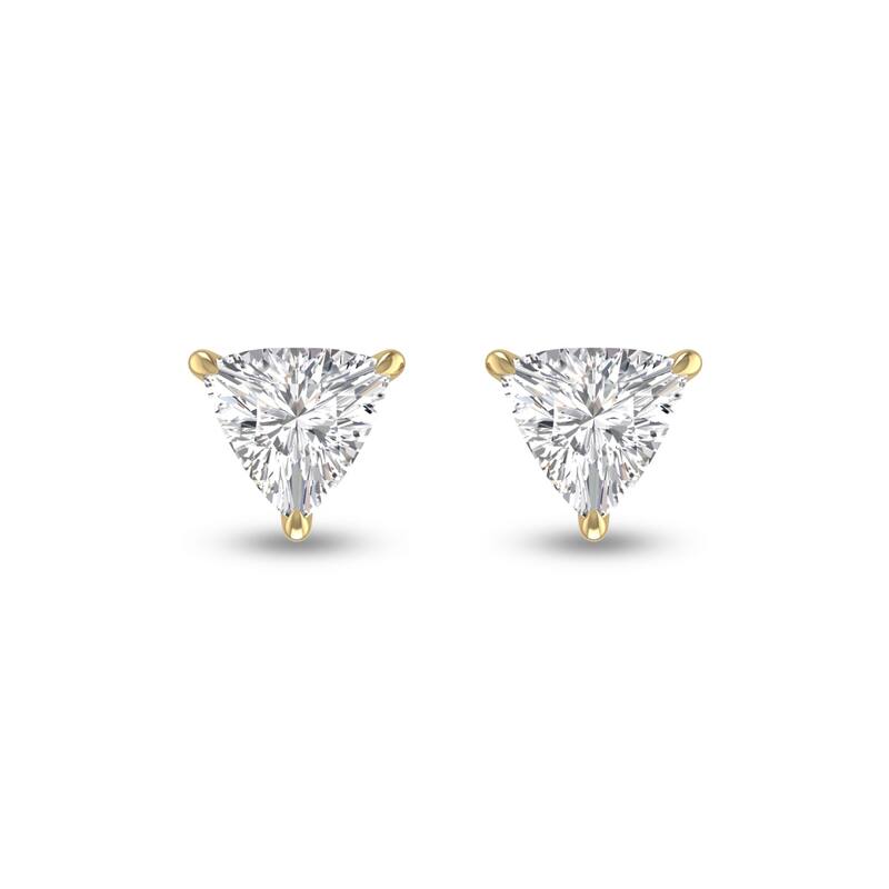 Marquee Lab Grown 1 Carat Trillion Shaped Solitaire Diamond Earrings in 14K Yellow Gold