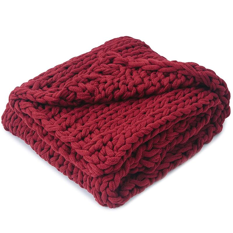 Cheer Collection Ultra Plush Chunky Cable Knit Throw Blanket - Burgundy