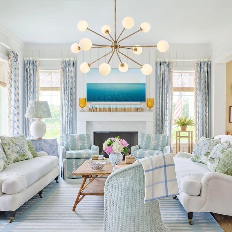 Mid-Century Linear Milky Glass Globe Bubble Sputnik Chandelier