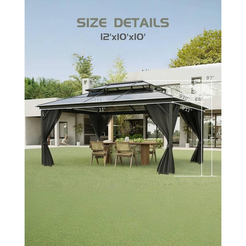10' x 12' Patio Hardtop Heavy Duty Gazebo for Garden, Patios, Lawns - 10X12 Ft