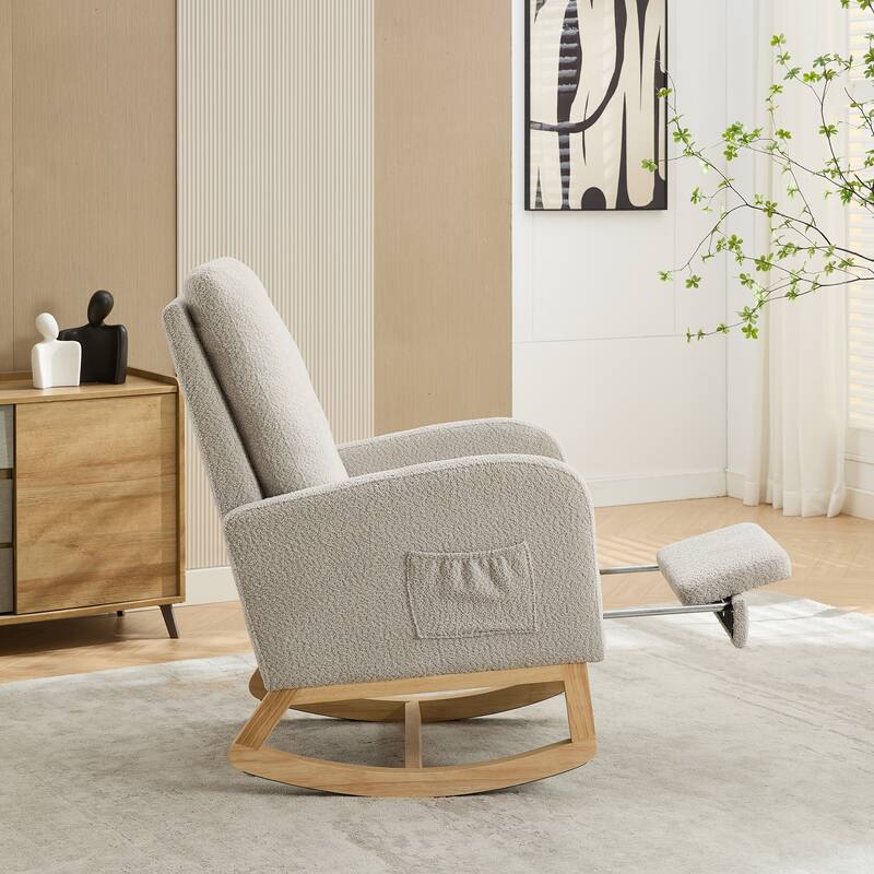 25.4" Boucle Rocking Chair with Footrest